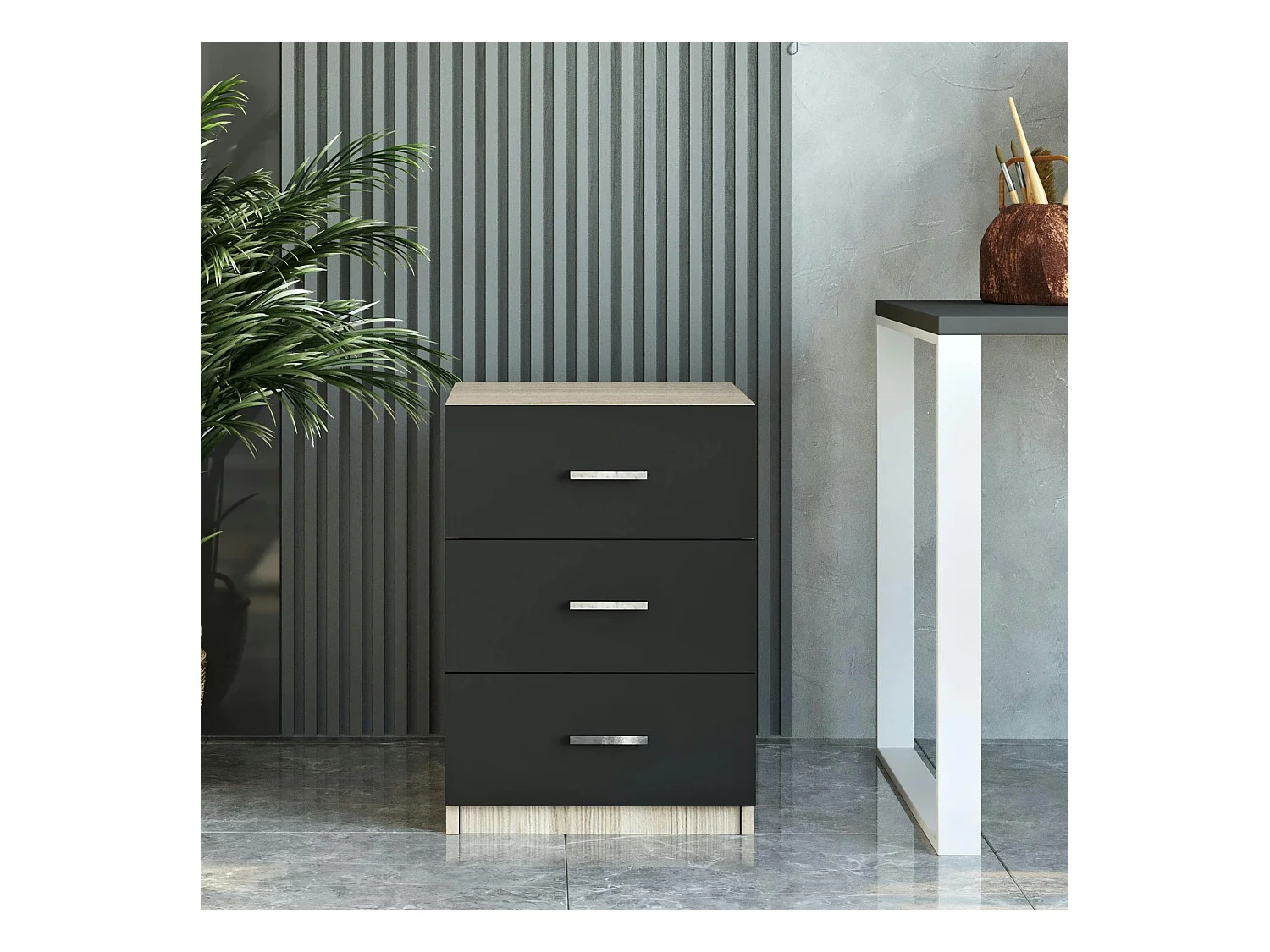 Caisson de bureau 3 tiroirs effet chêne et gris MARFA