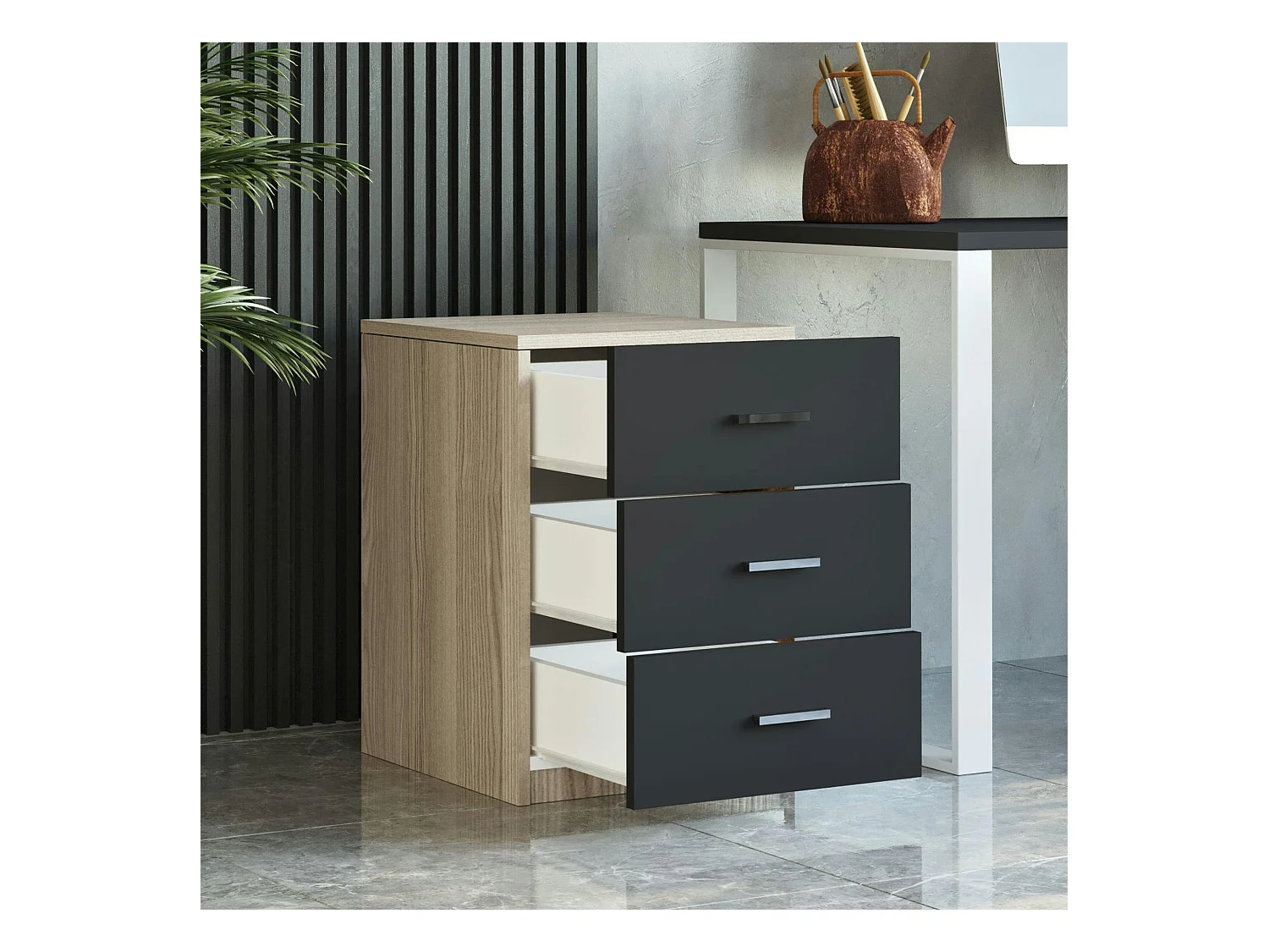 Caisson de bureau 3 tiroirs effet chêne et gris MARFA