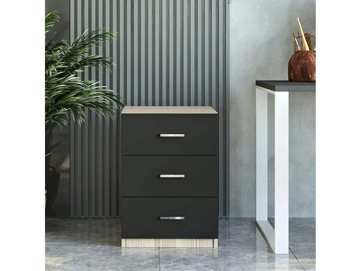 Caisson de bureau 3 tiroirs effet chêne et gris MARFA