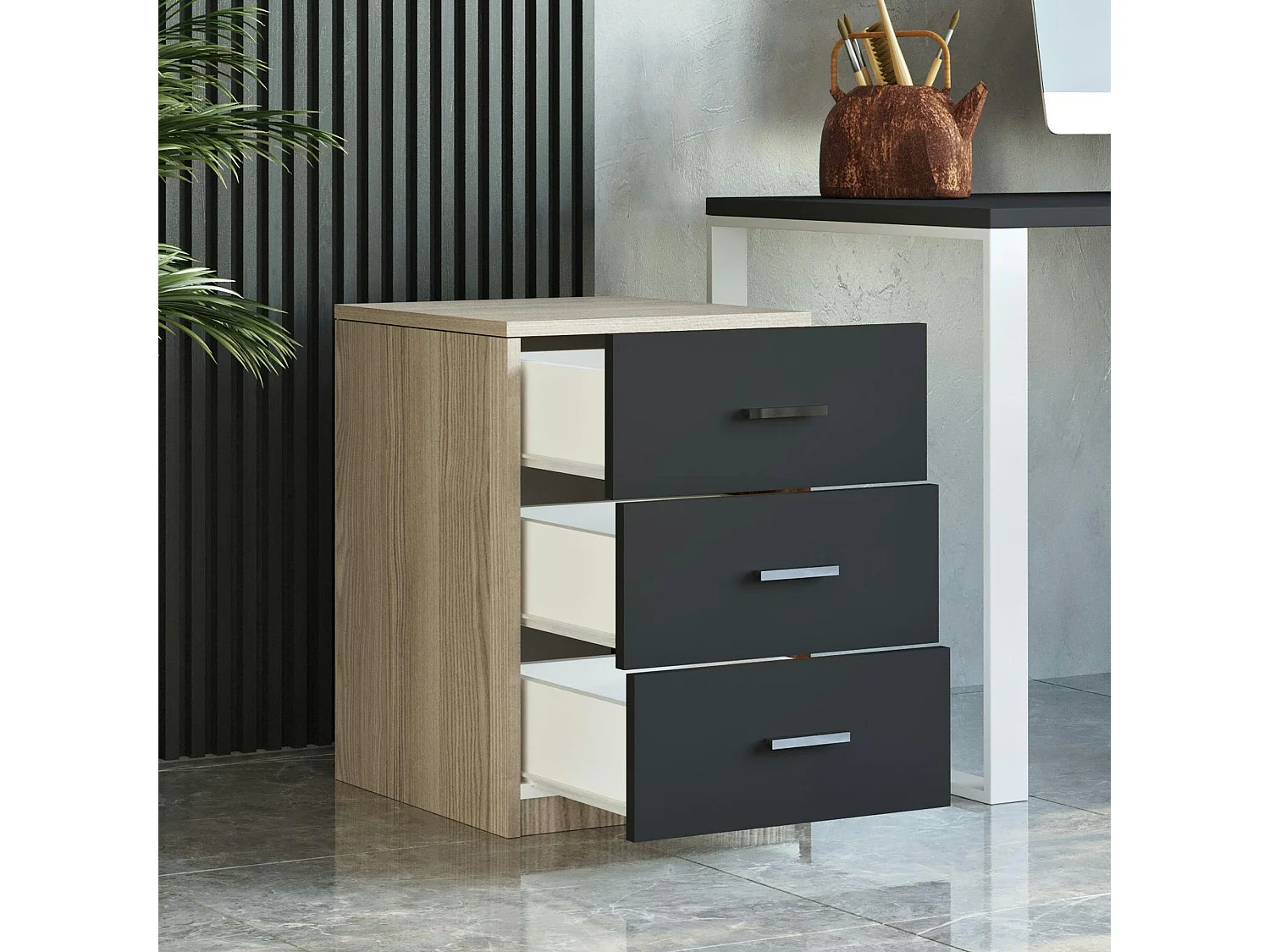 Caisson de bureau 3 tiroirs effet chêne et gris MARFA