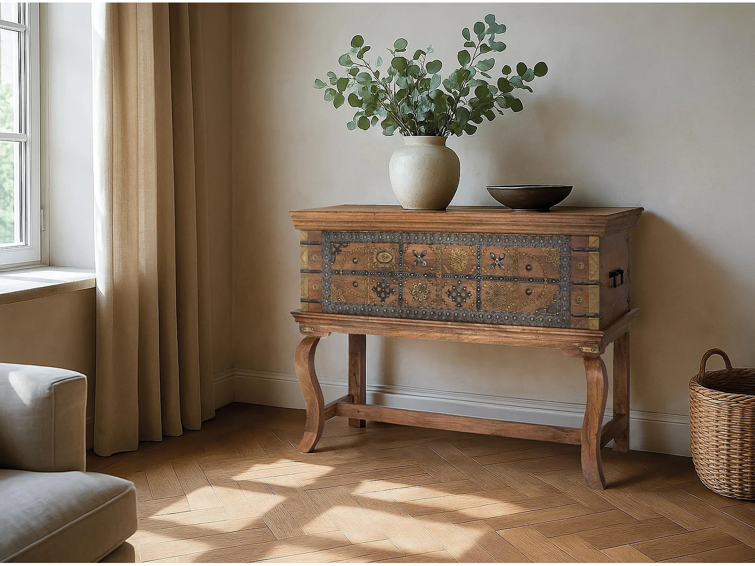 Console antique en bois de manguier