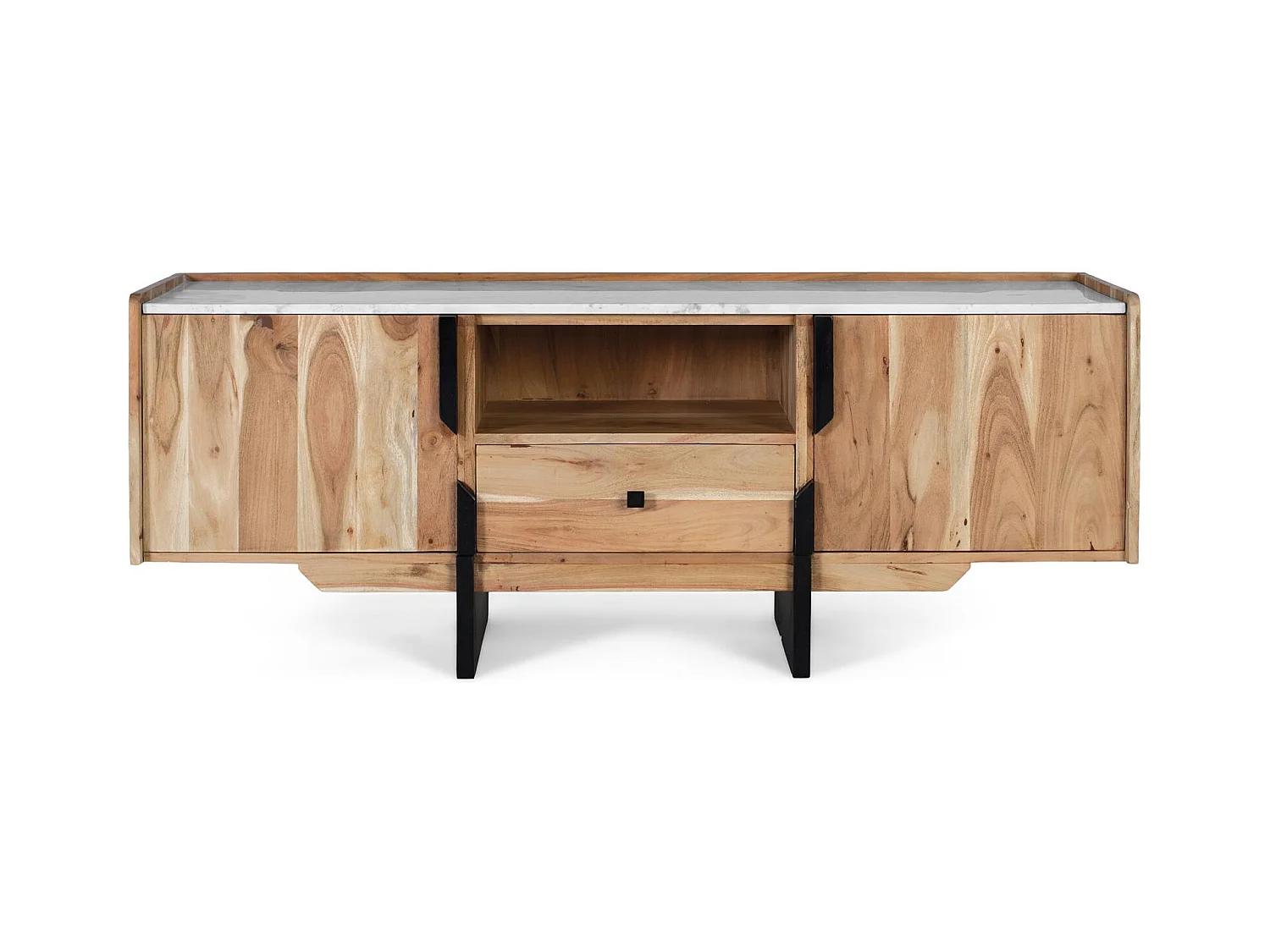 Móvel de TV em madeira de acácia e mármore branco