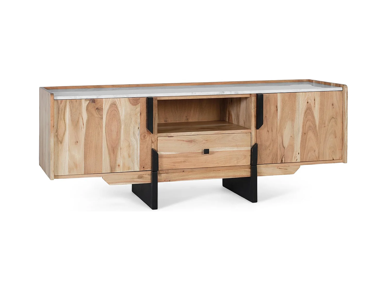 Móvel de TV em madeira de acácia e mármore branco