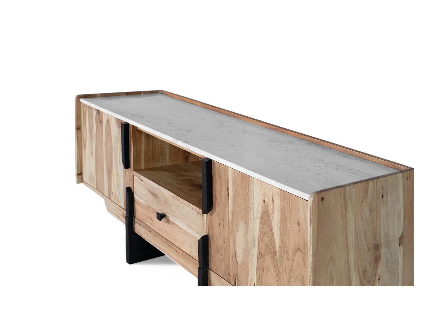 Móvel de TV em madeira de acácia e mármore branco