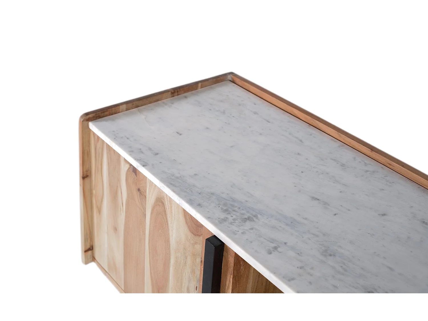 Meuble TV en bois d’acacia et marbre blanc