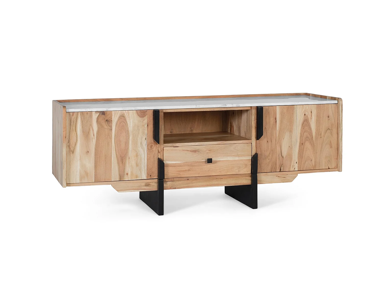 Meuble TV en bois d'acacia 145 cm, style moderne naturel - 54 x 145 x 40