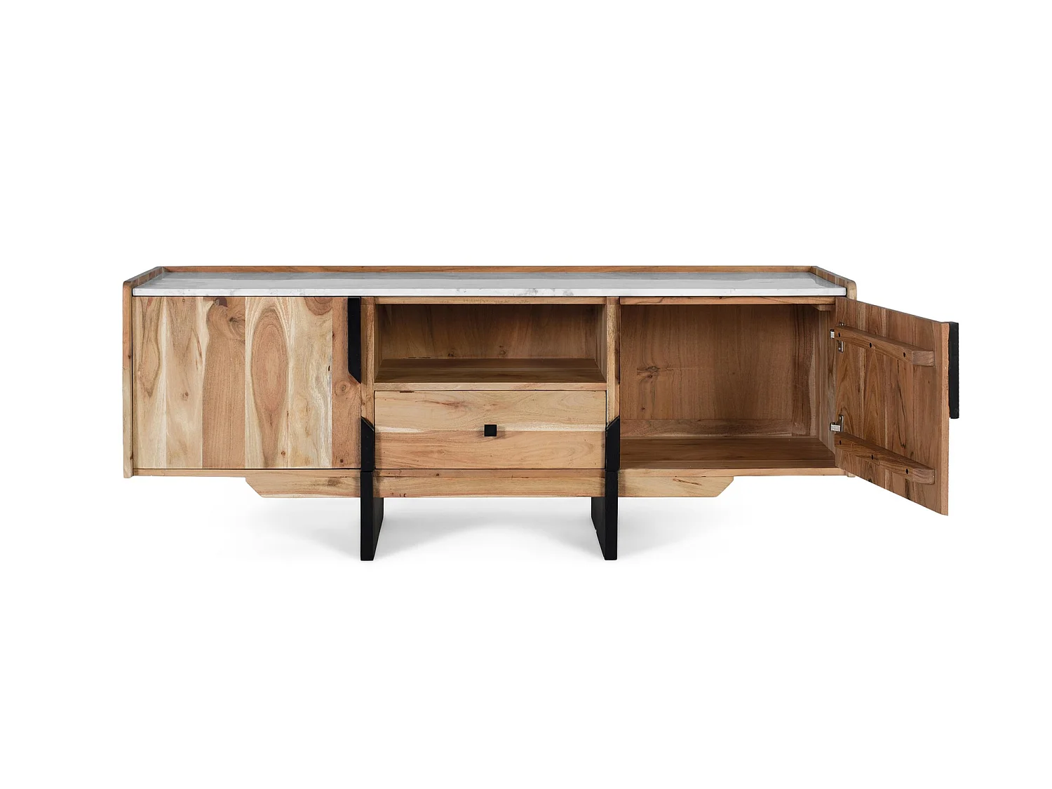 Meuble TV en bois d'acacia 145 cm, style moderne naturel - 54 x 145 x 40