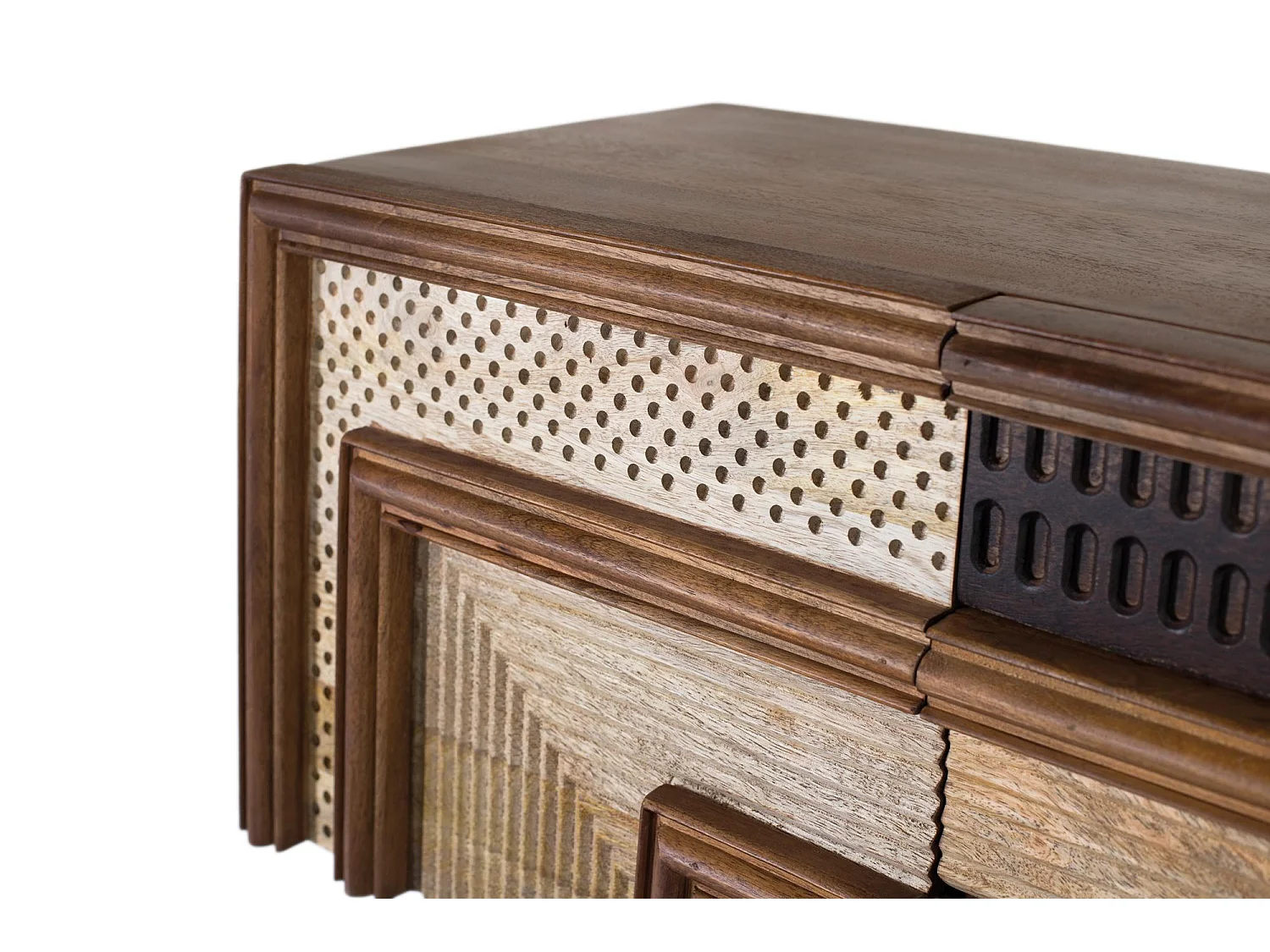 Mobile TV in legno di mango con motivi geometrici testurizzati