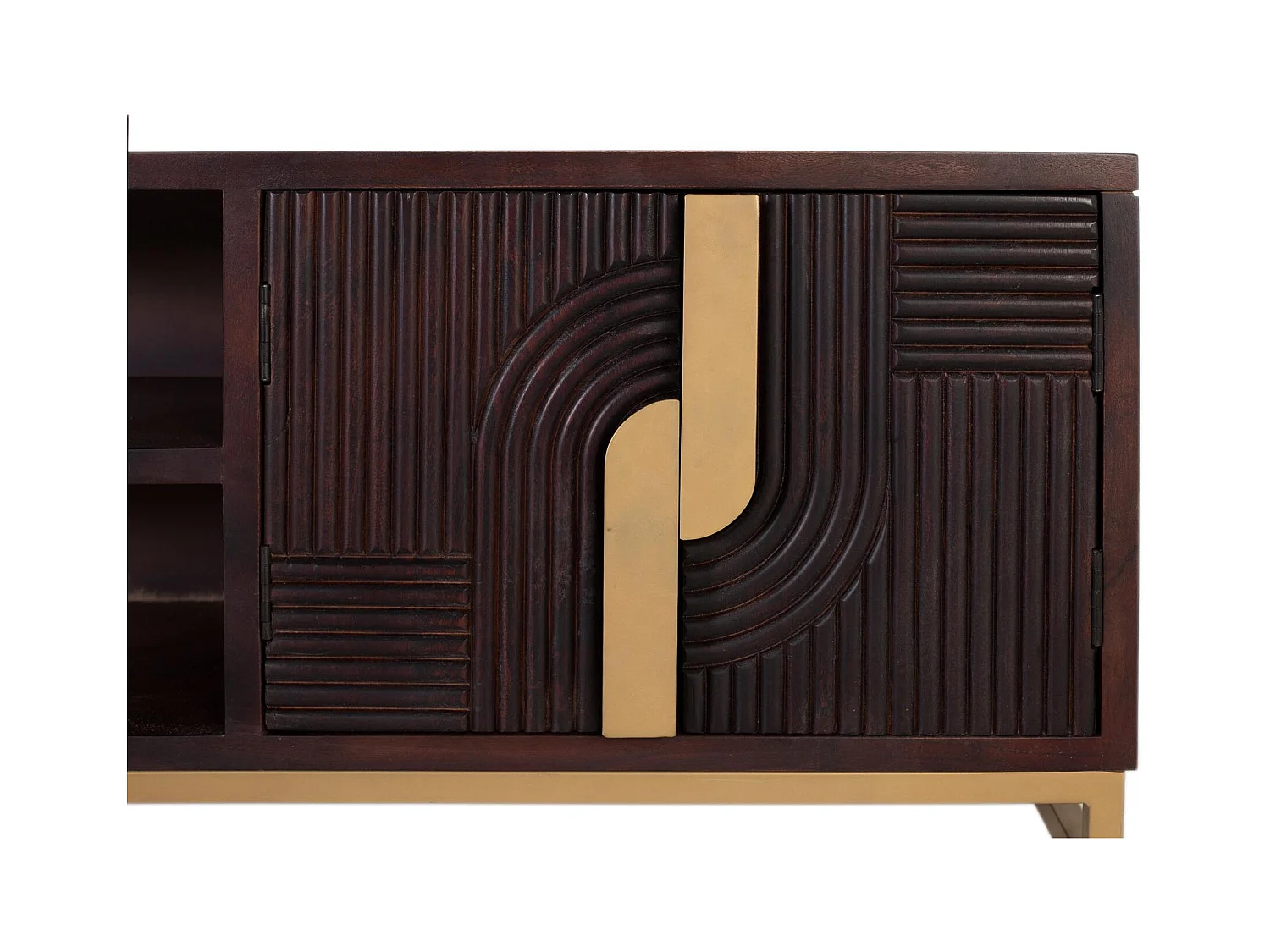 TV-Schrank aus massivem Mangoholz mit goldenem Metallsockel