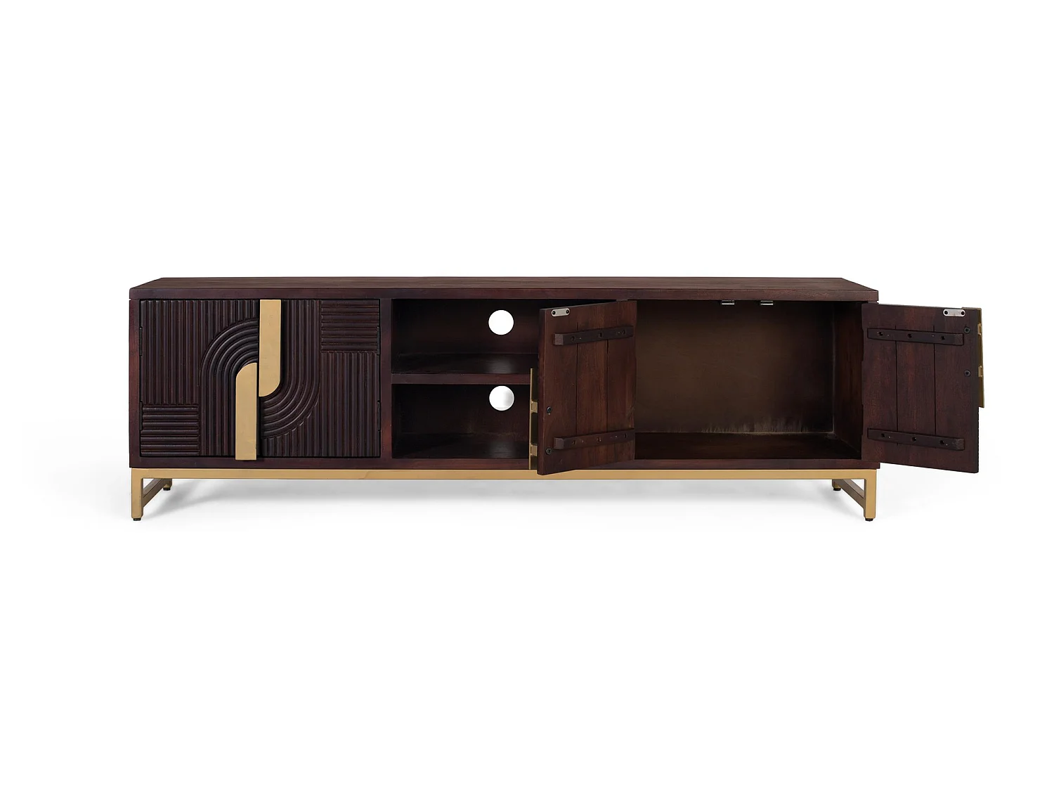 Tv-meubel van mangohout, 180 cm, rustieke moderne stijl - 57x180x42