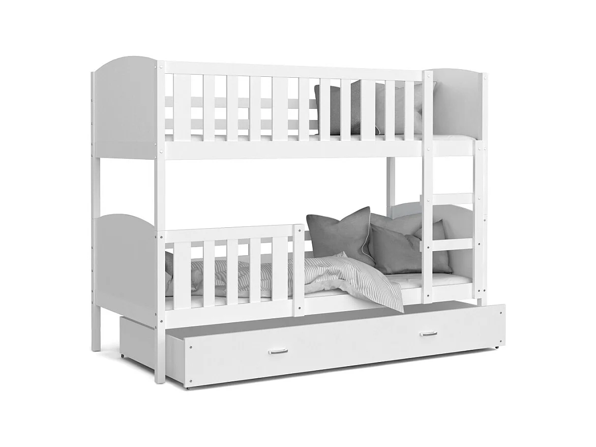 Lit  superposé  Tedy 80X160 cm - 2 Matelas , 2 Sommiers et Tiroir inclus Blanc