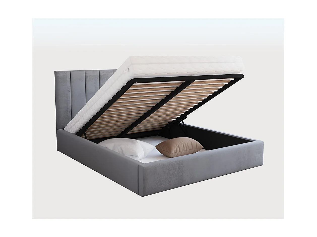 Lit coffre Lorado 160 x 200 cm avec sommier à lattes relevable Gris Clair