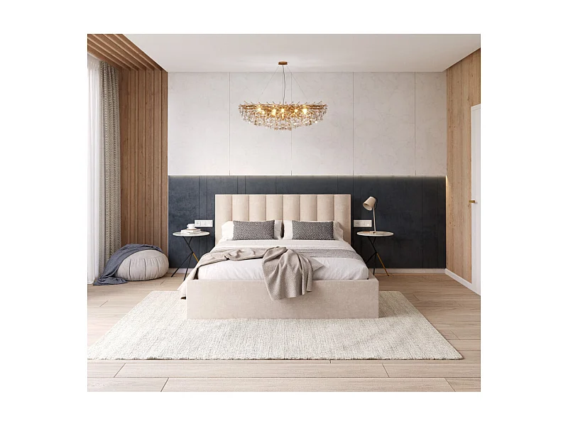 Lit coffre Lorado 160 x 200 cm avec sommier à lattes relevable Beige Foncé