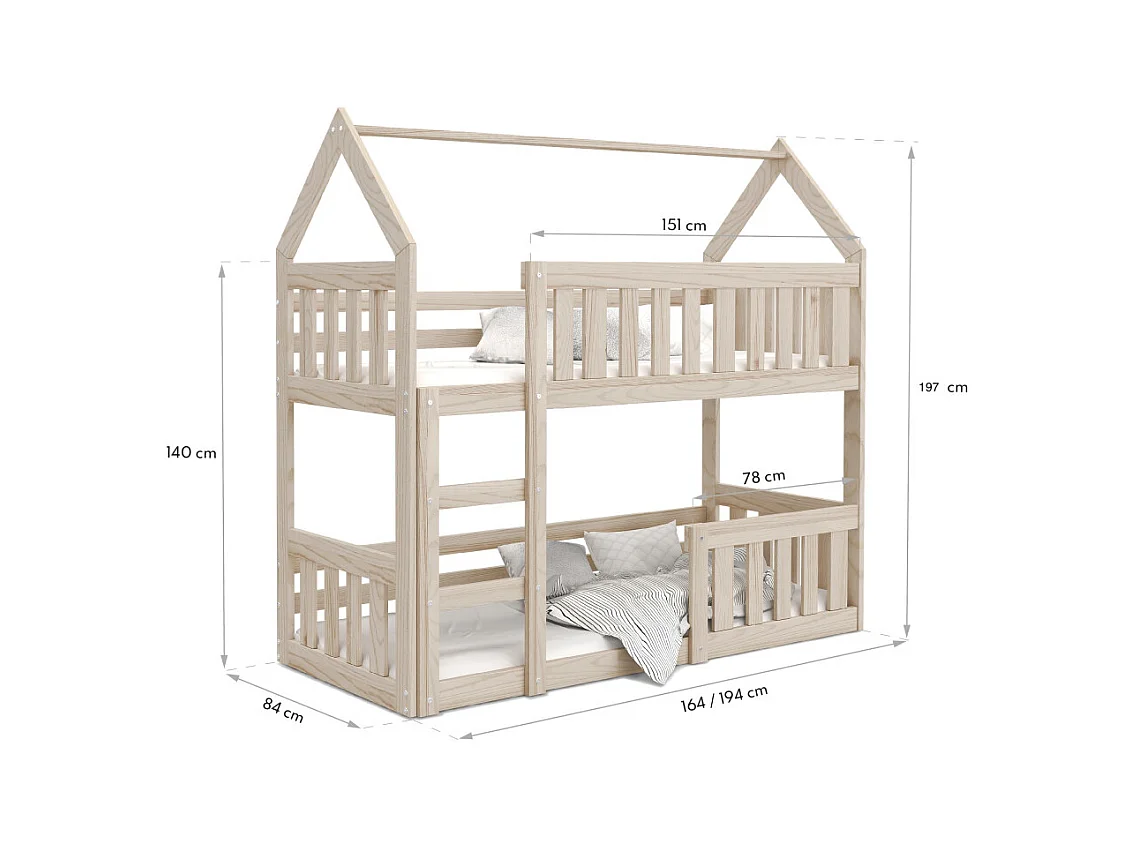 Lit superposé Mily 80 x 160 cm avec 2 sommiers - Lit Cabane. Blanc