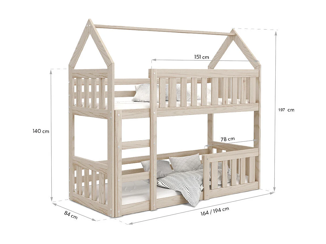 Lit superposé Mily 80 x 160 cm avec 2 sommiers - Lit Cabane. Blanc