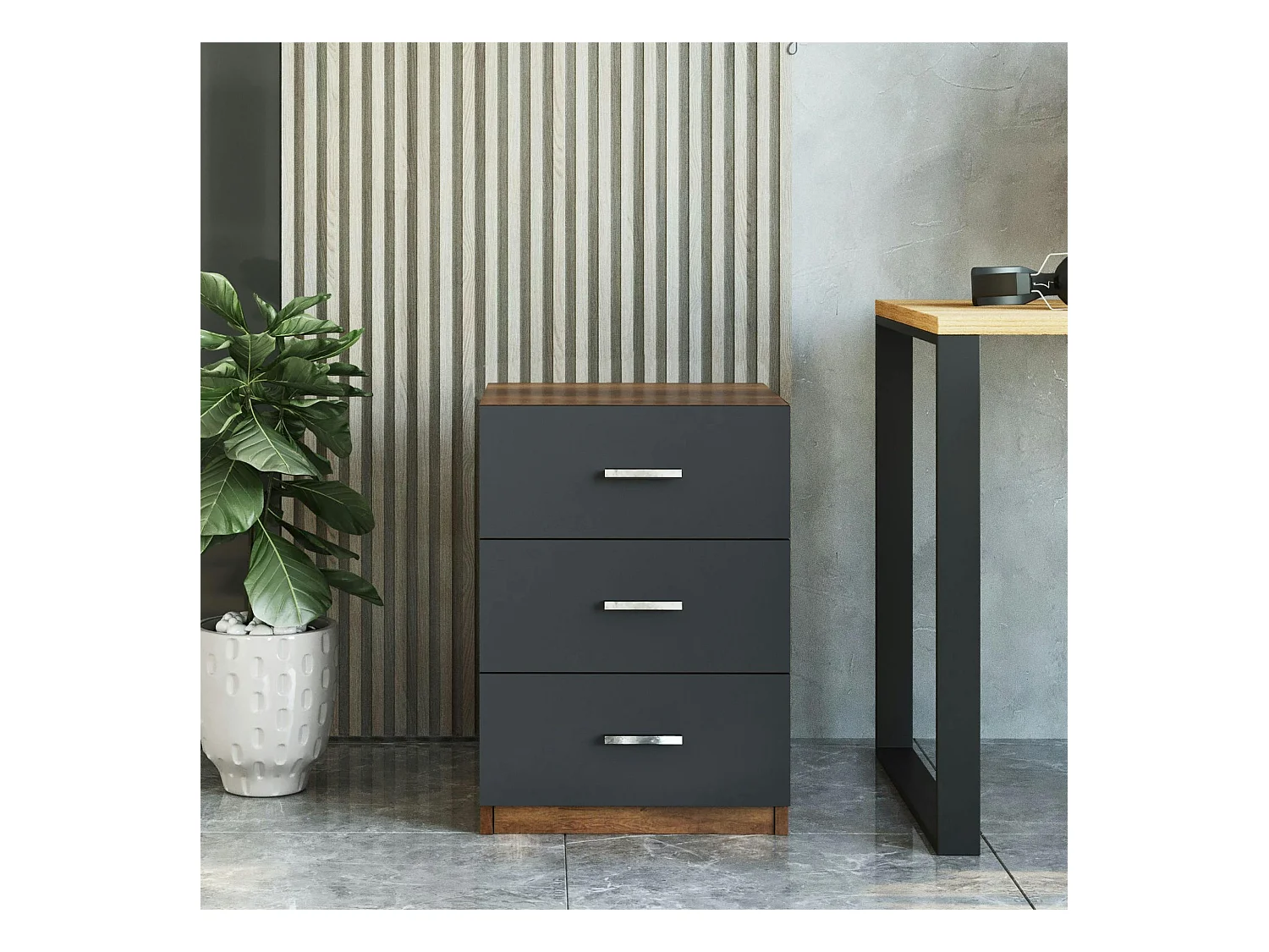 Caisson de bureau 3 tiroirs effet noyer et gris MARFA