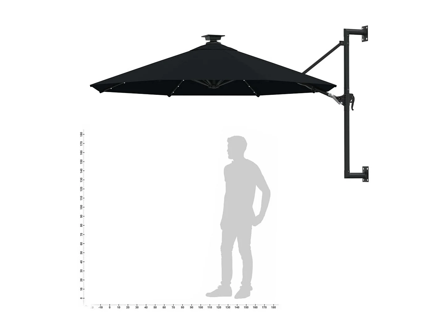 Marith  Parasol mural de jardin avec LED 300 cm noir