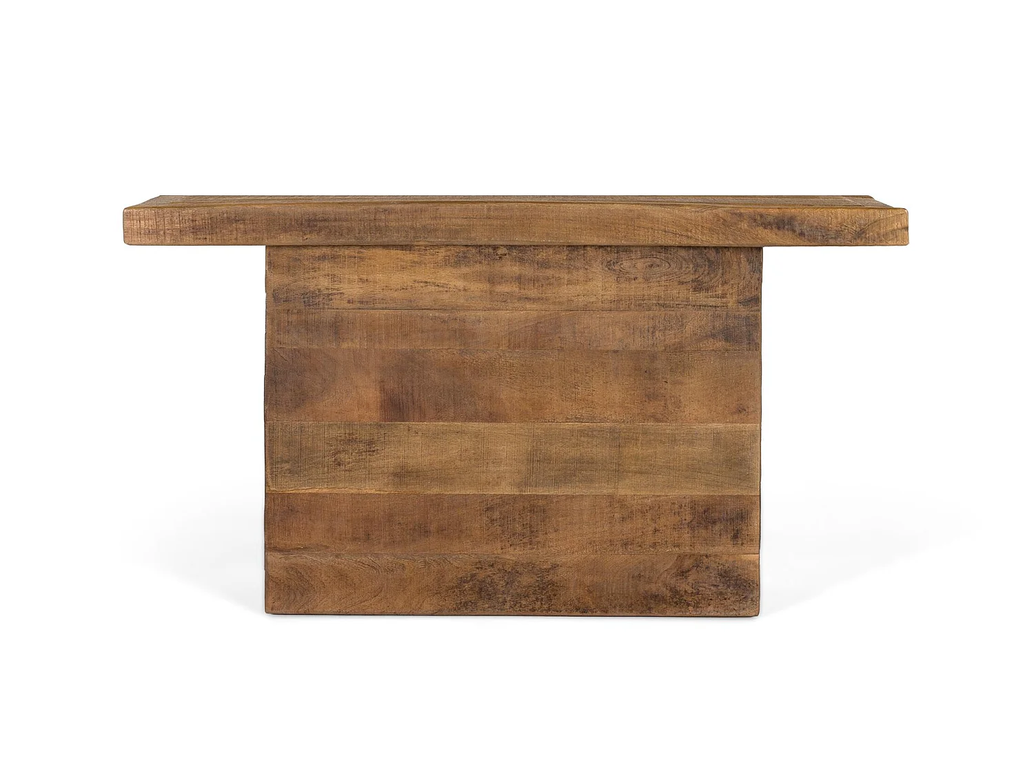 Konsoll laget av heltre mango, sokkel og naturlig finish