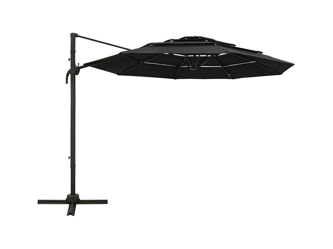 Roosendaal  Parasol de jardin à 4 niveaux avec mât en aluminium noir 3x3 m