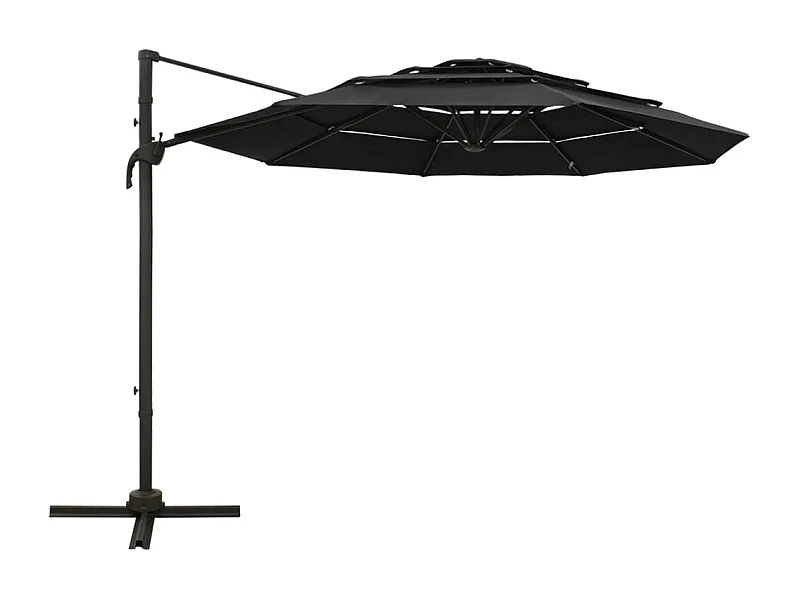 Roosendaal  Parasol de jardin à 4 niveaux avec mât en aluminium noir 3x3 m