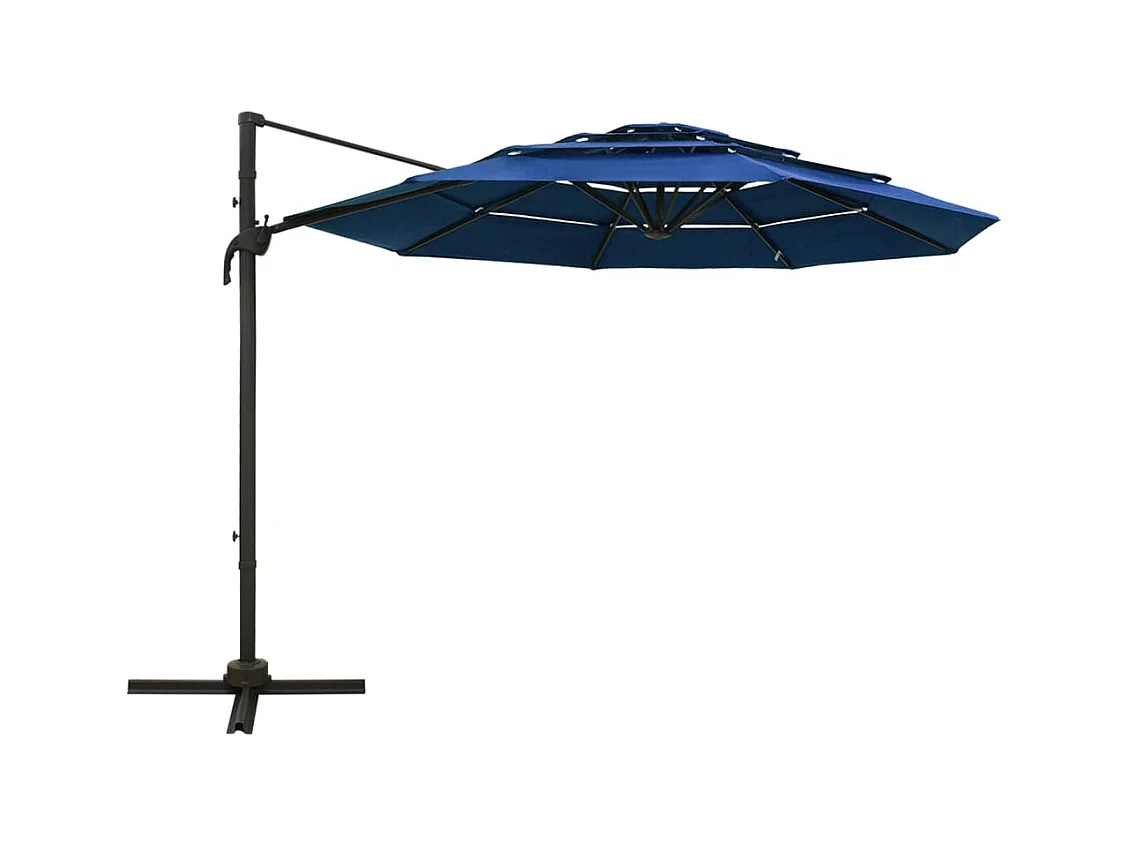 Roosendaal  Parasol de jardin à 4 niveaux avec mât en aluminium bleu azuré