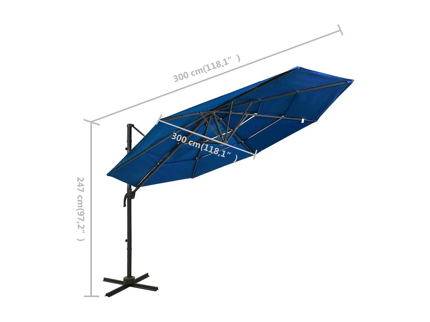 Roosendaal  Parasol 4-laags met aluminium paal 3x3 m azuurblauw