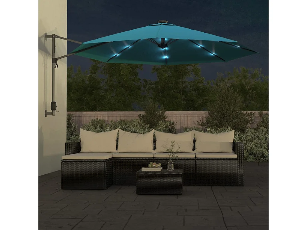 Jorikur  Parasol mural avec LED bleu mer 290 cm
