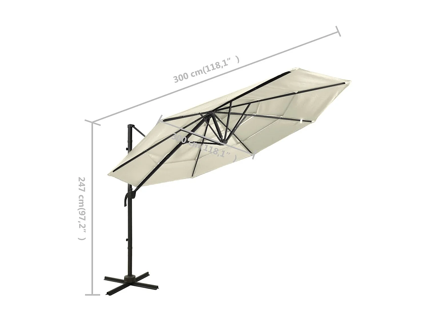 Roosendaal  Parasol 4-laags met aluminium paal 3x3 m zandkleurig