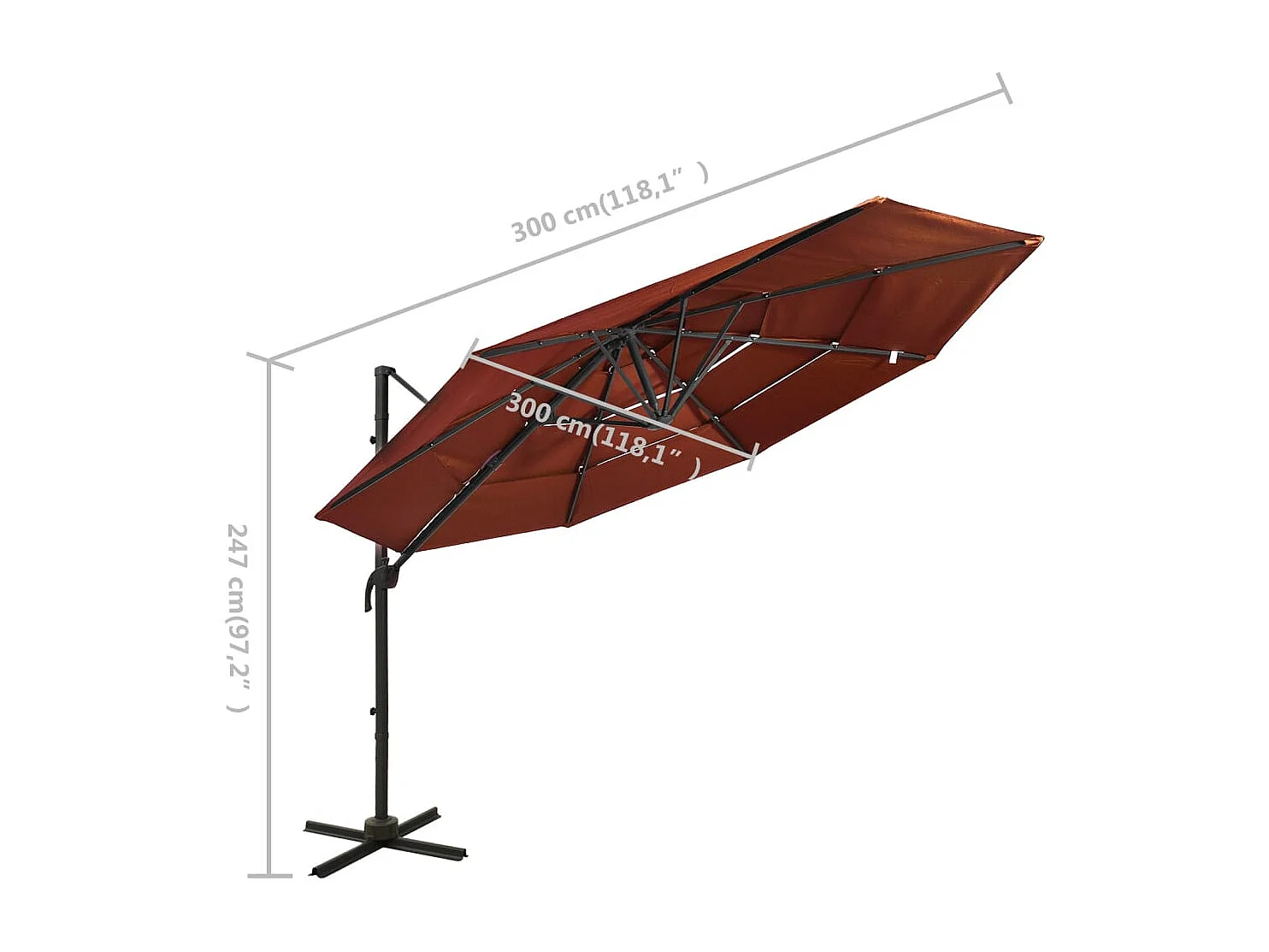Roosendaal  Parasol de jardin à 4 niveaux avec mât en aluminium terre cuite