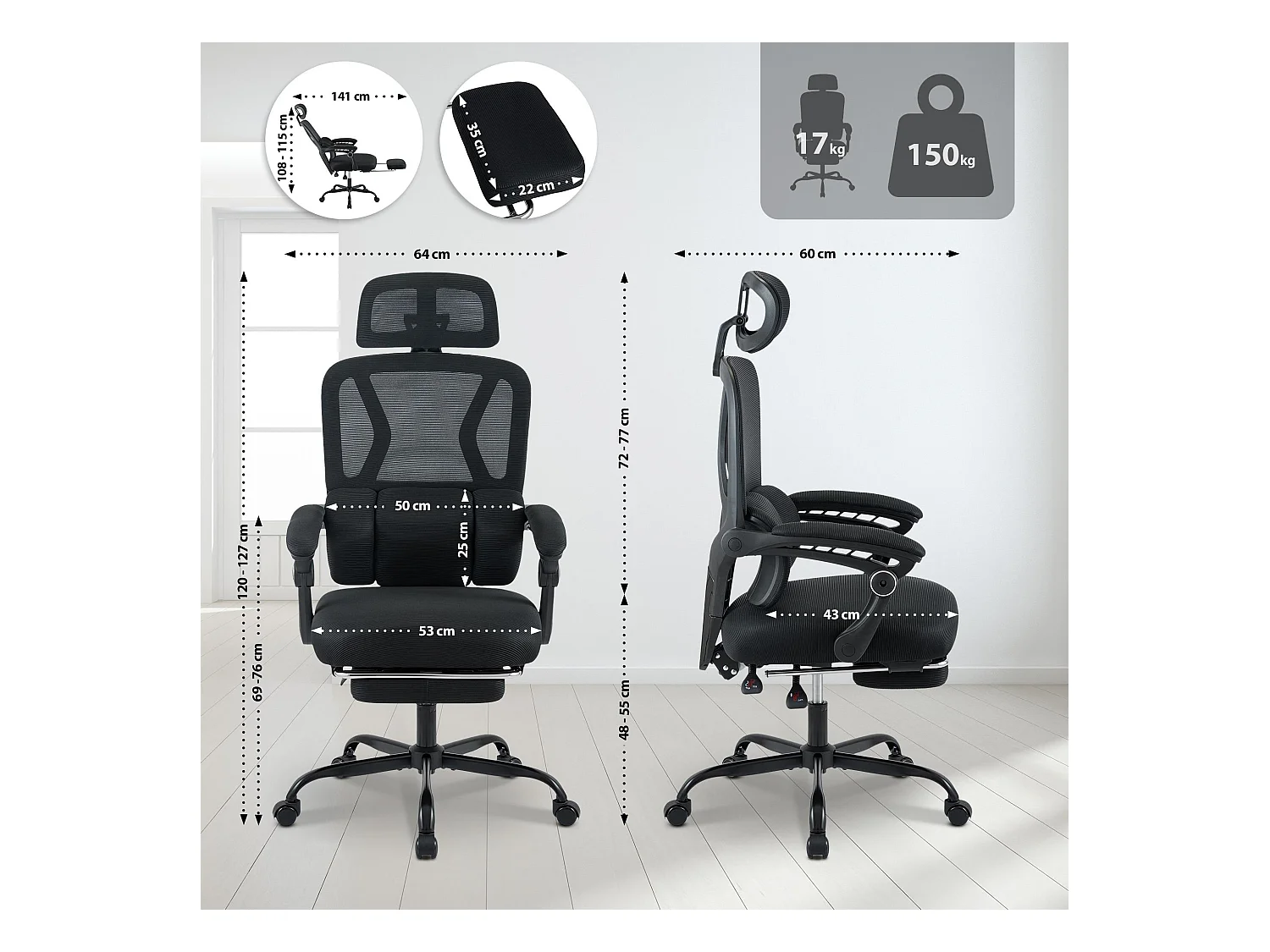 Chaise de bureau - Plastique - Noir - Liberton