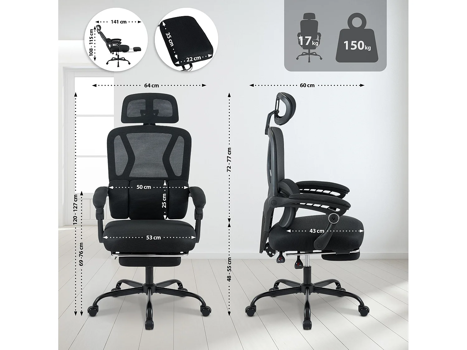 Chaise de bureau - Plastique - Noir - Liberton