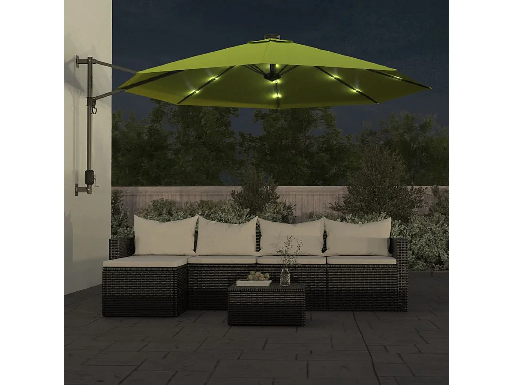Jorikur  Wandparasol met LEDs 290 cm appelgroen