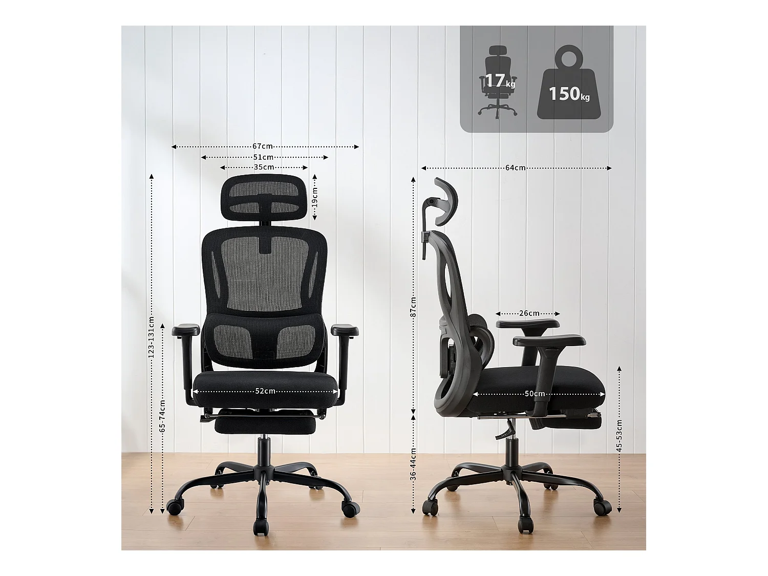 Chaise de bureau - Tissu - Noir - Mankato