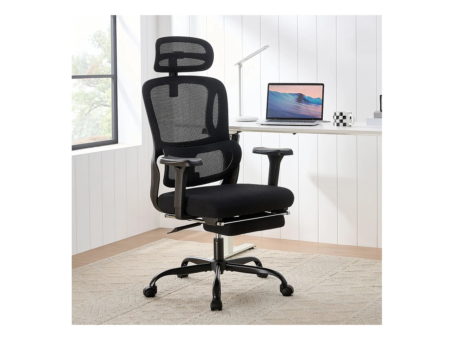 Chaise de bureau - Tissu - Noir - Mankato