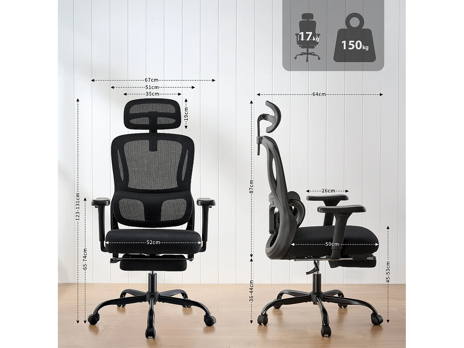 Chaise de bureau - Tissu - Noir - Mankato