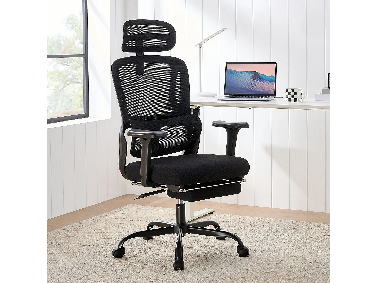 Chaise de bureau - Tissu - Noir - Mankato