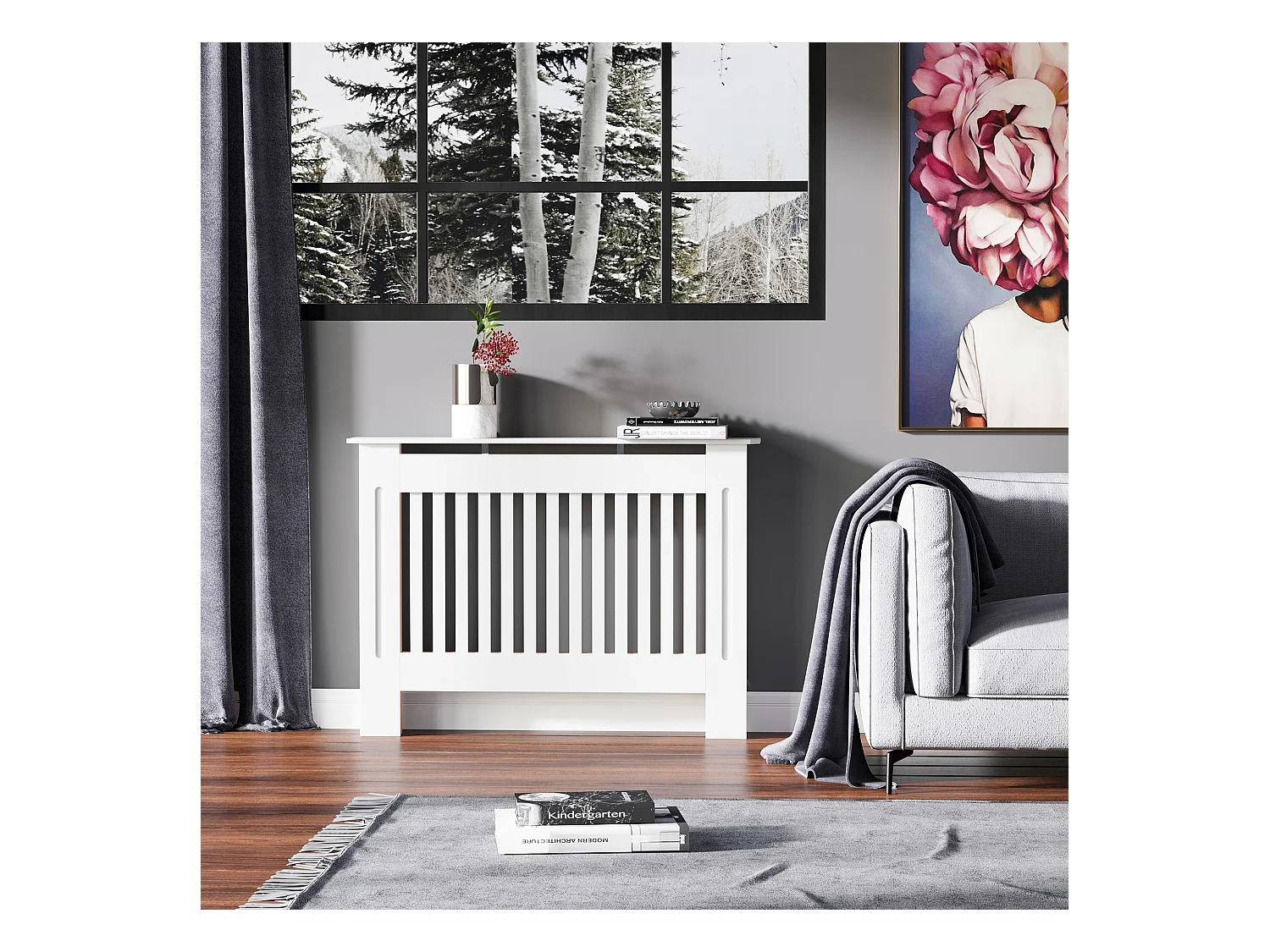 Cache-radiateur design panneau cabinet 112L x 19l x 81H cm MDF blanc