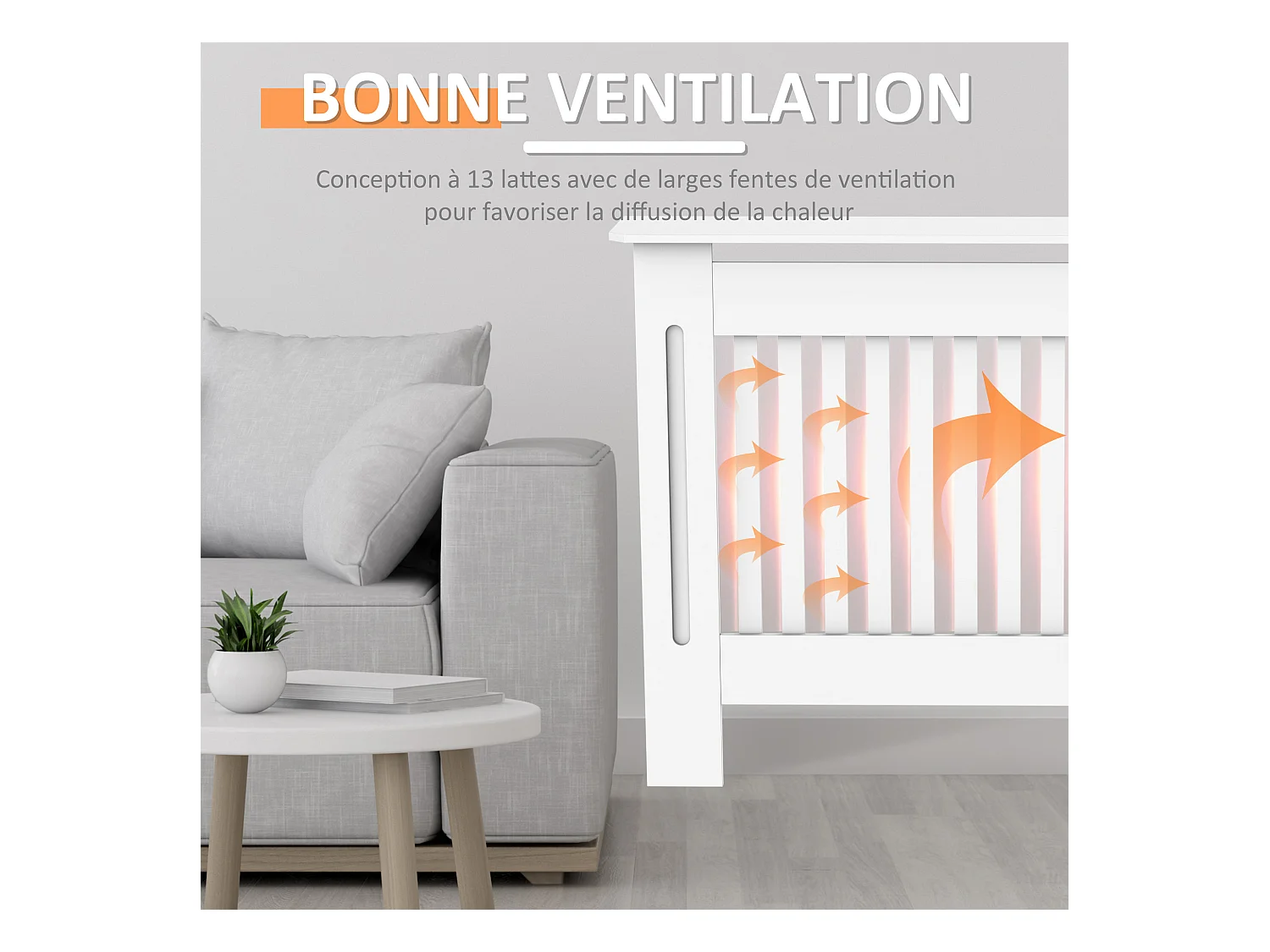 Cache-radiateur design panneau cabinet 112L x 19l x 81H cm MDF blanc