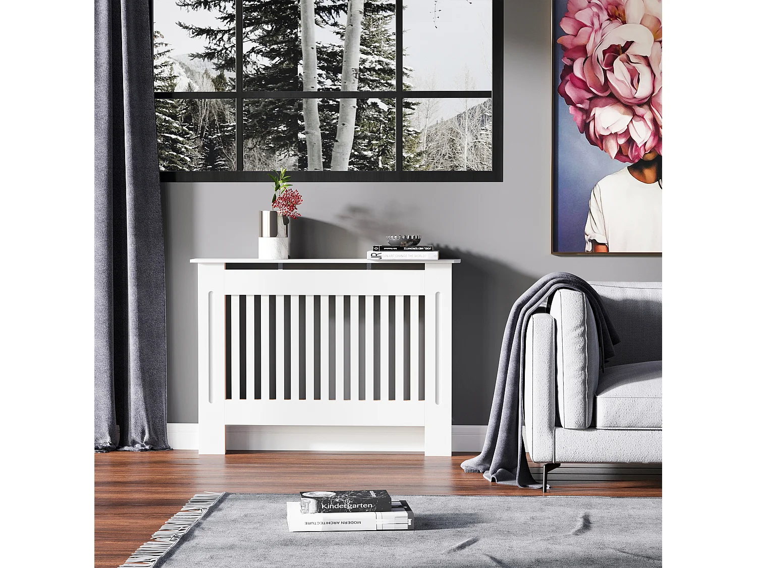 Cache-radiateur design panneau cabinet 112L x 19l x 81H cm MDF blanc