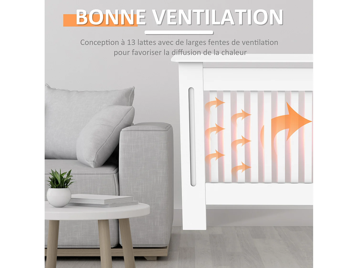 Cache-radiateur design panneau cabinet 112L x 19l x 81H cm MDF blanc