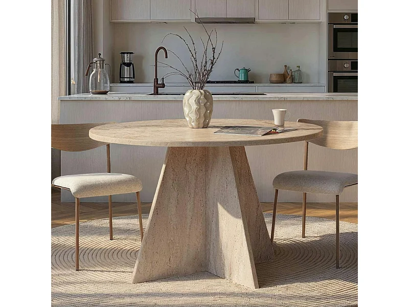 Table à manger ronde effet travertin Ø120 cm MARFA