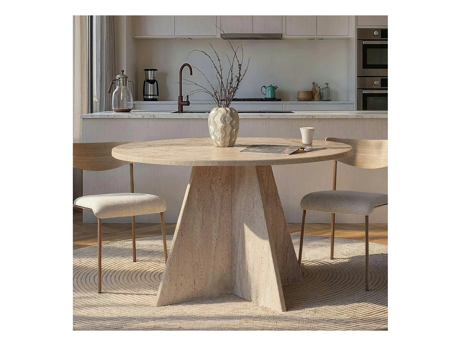 Table à manger ronde effet travertin Ø120 cm MARFA