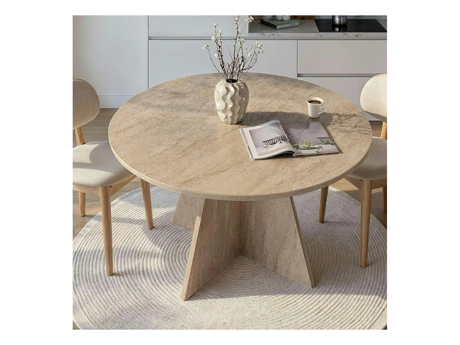 Table à manger ronde effet travertin Ø120 cm MARFA