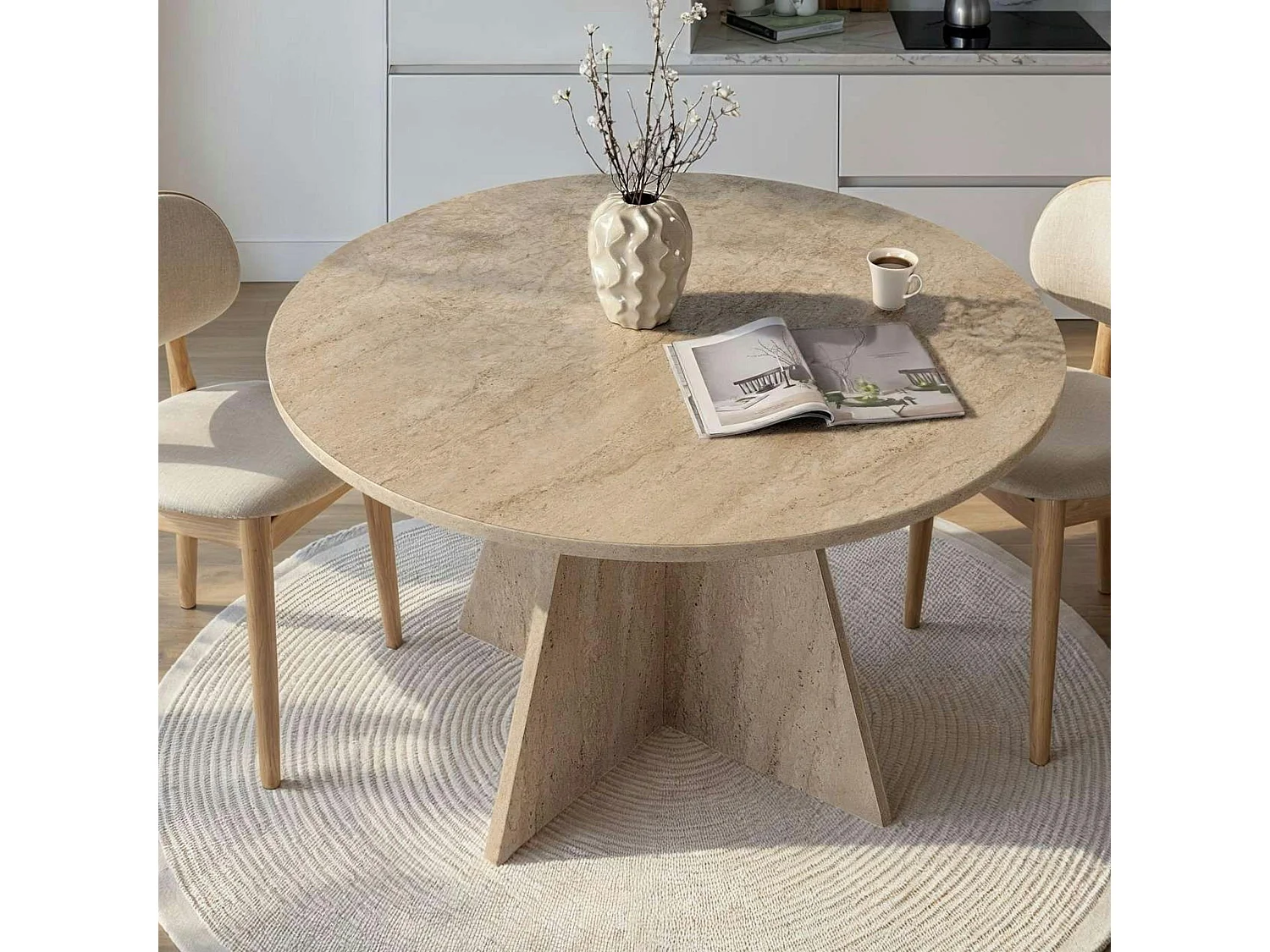 Table à manger ronde effet travertin Ø120 cm MARFA