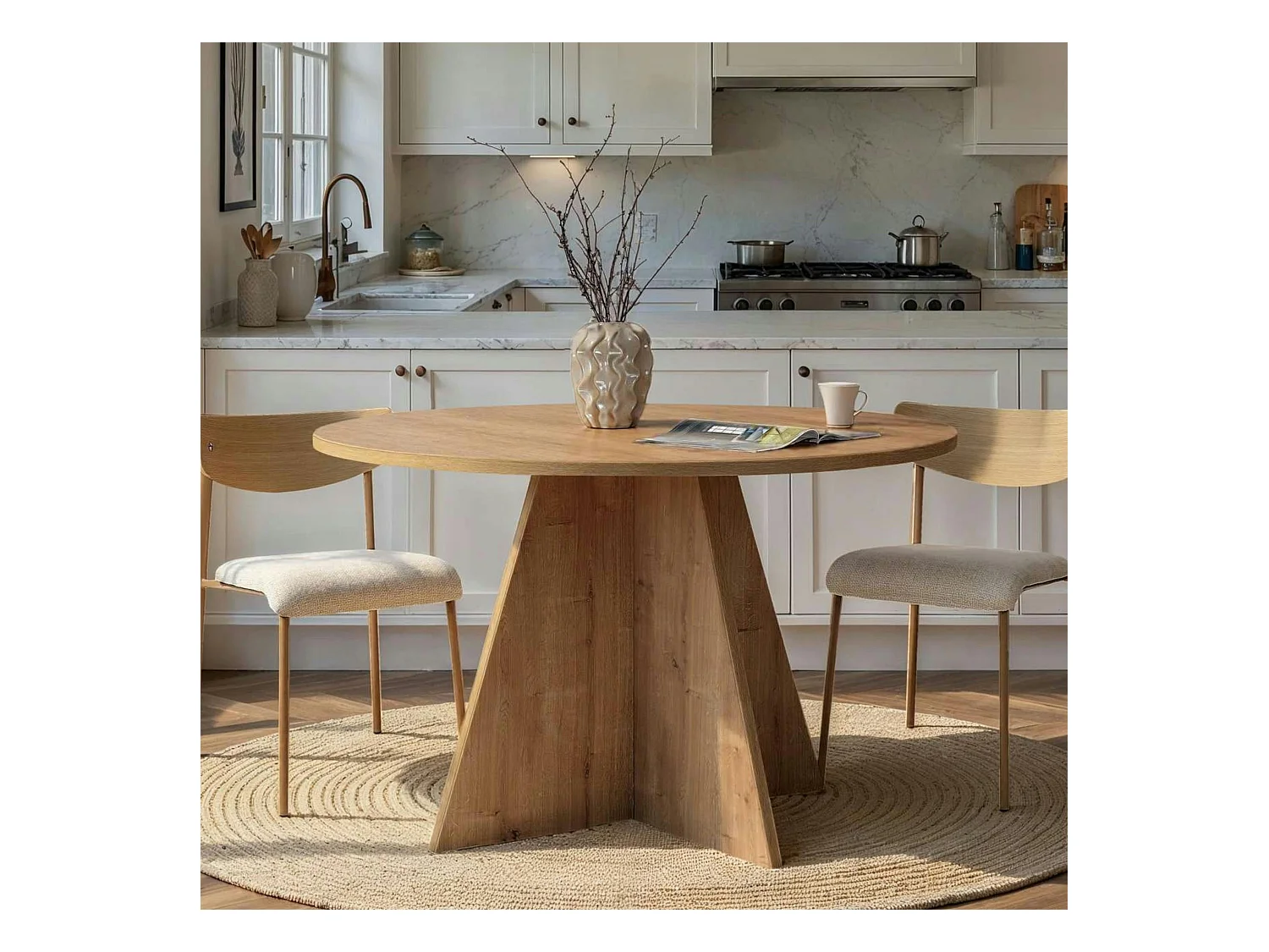 Table à manger ronde effet bois clair Ø120 cm MARFA