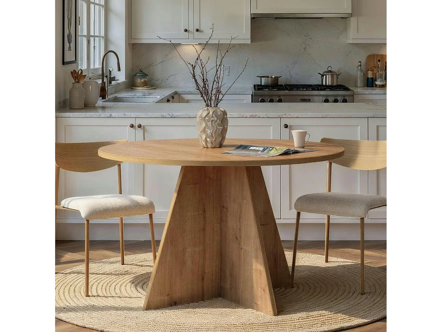 Table à manger ronde effet bois clair Ø120 cm MARFA