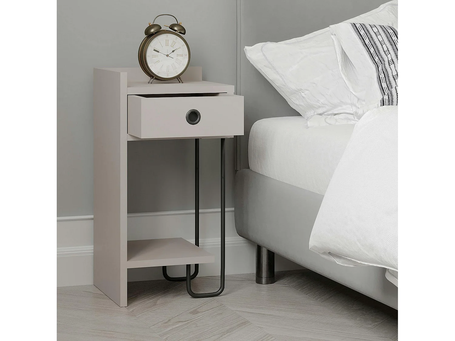 Chevet moderne moka - 1 niche ouverte, côté gauche JENA