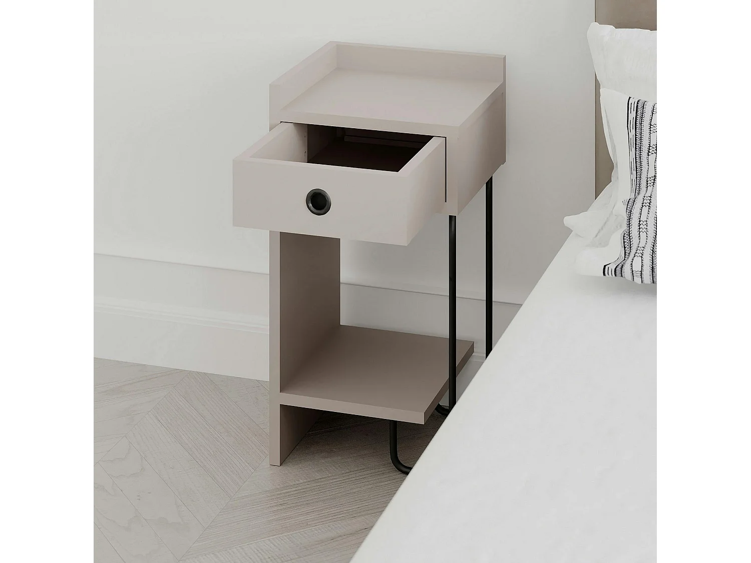 Chevet moderne moka - 1 niche ouverte, côté gauche JENA