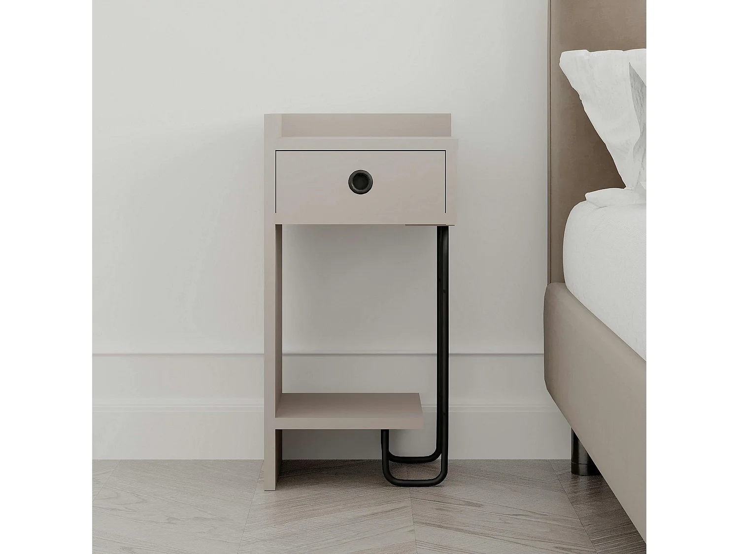 Chevet moderne moka - 1 niche ouverte, côté gauche JENA