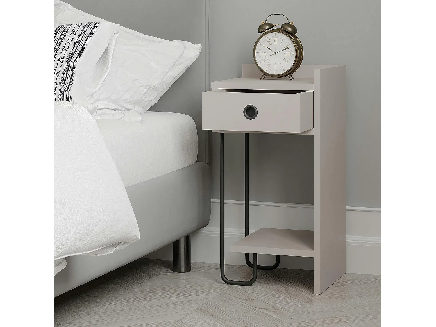 Chevet moderne moka - 1 niche ouverte, côté droit JENA